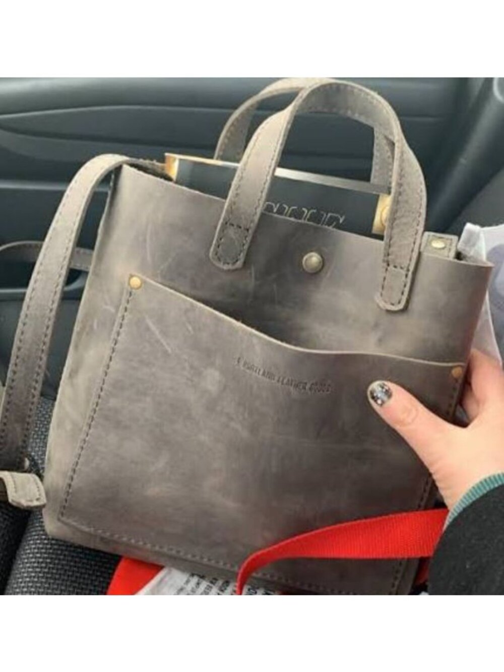 Portland Leather Goods Mini Crossbody Tote in Groupie Grey Leather